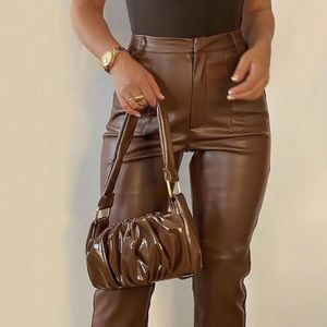 Elegant Brown Leather Pants